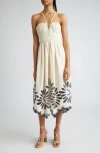 ULLA JOHNSON BEATRICE FLORAL EYELET DETAIL LINEN & COTTON SUNDRESS