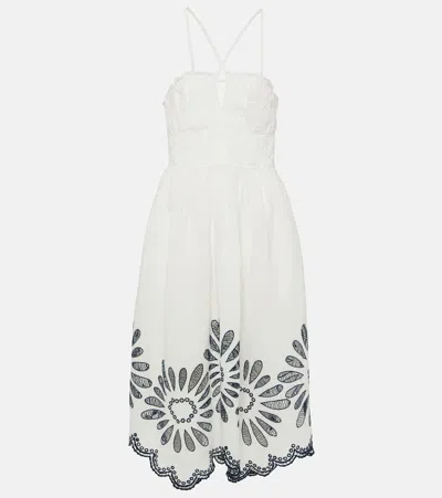 ULLA JOHNSON BEATRICE LINEN AND COTTON MIDI DRESS