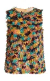 Ulla Johnson Beatriz Feather Paillette Embroidered Silk Top In Blue