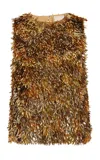 Ulla Johnson Beatriz Beaded Feather Paillette Embroidered Silk Top In Metallic