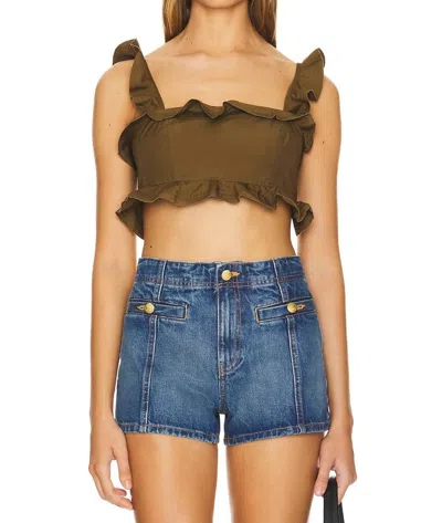 Ulla Johnson Belle Cropped Ruffle Top In Militaire In Brown