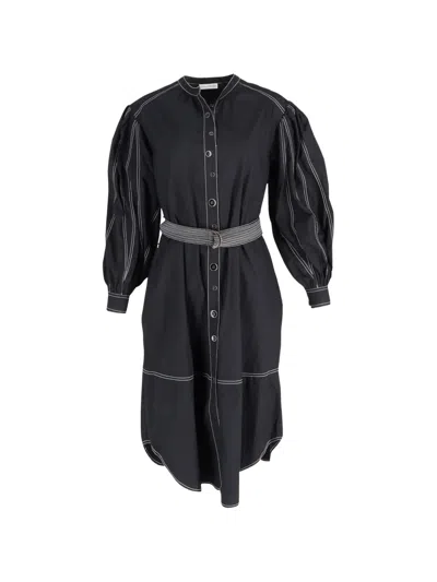 Pre-owned Ulla Johnson Belted Midi Dress In Black