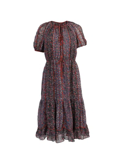 Pre-owned Ulla Johnson Berenice Printed Midi Dress In Blue