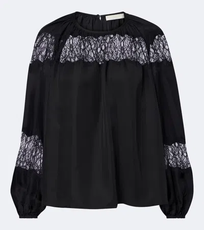 Ulla Johnson Bess Lace-trimmed Silk Blouse In Black