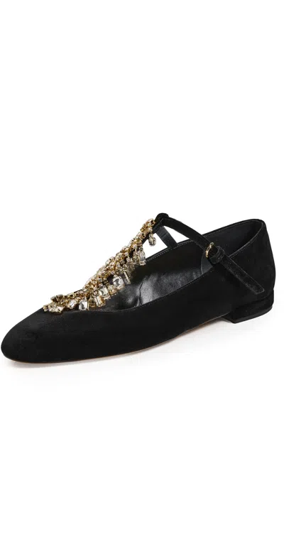 Ulla Johnson Bianca Crystal T-strap Ballerina Flats Black