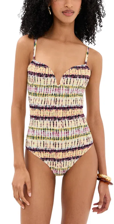 Ulla Johnson Biarritz Smocked Maillot One Piece Ombre In Multi