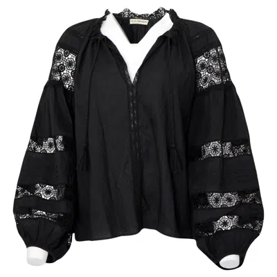 Pre-owned Ulla Johnson Black Crochet Trim Puff Sleeve Blouse Size 8