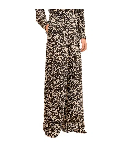 Ulla Johnson Black  White Animal Print Wide Leg Silk Trousers In Multi