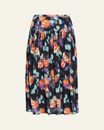 Ulla Johnson Blanche Pleated Floral Midi Skirt In Multi