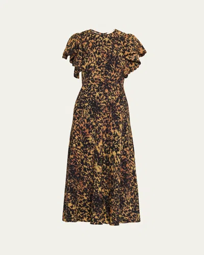 Ulla Johnson Blithe Flutter-sleeve Midi Dress In Brown