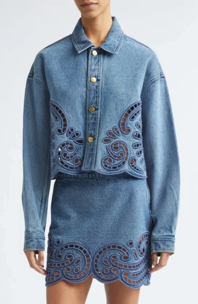 Ulla Johnson Bobbi Eyelet Denim Jacket In Blue