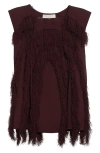 Ulla Johnson Bonnie Sleeveless Fringe Knit Top In Burgundy