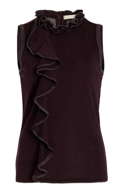 Ulla Johnson Brea Ruffled Wool Knit Top In Brown