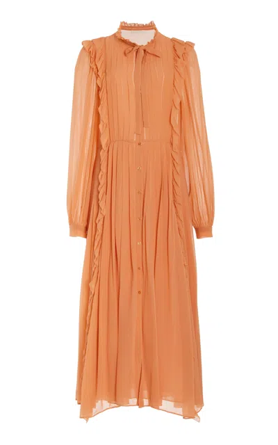 Ulla Johnson Brielle Ruffled Silk Midi Dress In Orange