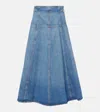 Ulla Johnson The Astrid Frayed Paneled Denim Midi Skirt In Blue