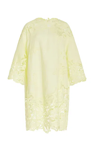 Ulla Johnson Brinna Embroidered Linen Top In Lime Green