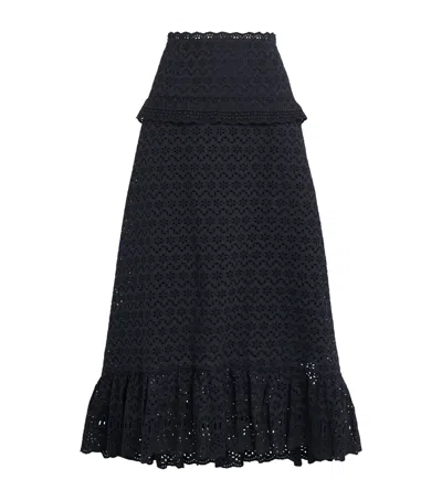 Ulla Johnson Broderie Anglaise Violetta Midi Skirt In Navy