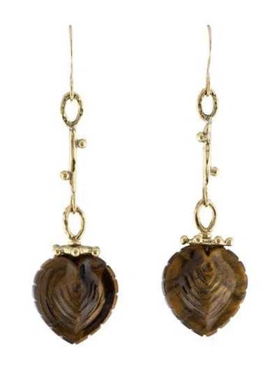 Pre-owned Ulla Johnson Brown Stone 'carved Heart' Drop Earrings