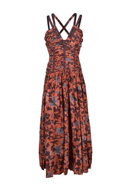 Ulla Johnson Brown/orange Silk Dress's In Multi