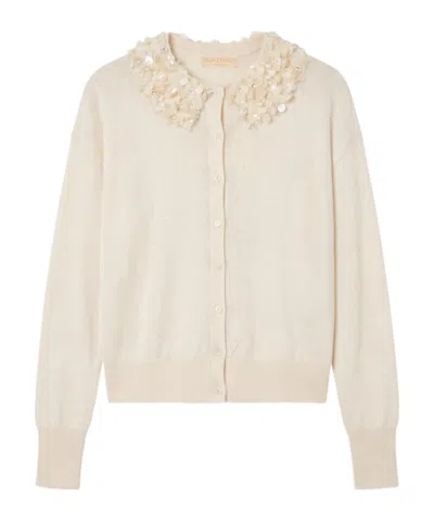 Ulla Johnson Button Up Wool Cardigan With Sequin Collar In Neutral