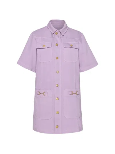 Ulla Johnson Button-up Short-sleeve Mini Dress In Purple