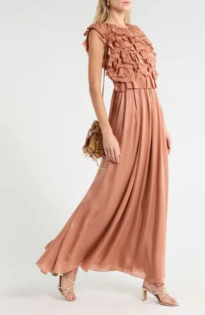 Ulla Johnson Byzantine Open-back Ruffled Silk-satin And Chiffon Maxi Dress In Pink