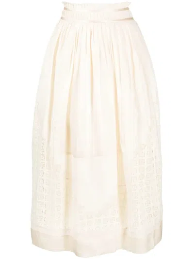 Ulla Johnson Cadena Lace-insert Midi Skirt In White