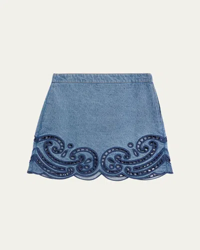 Ulla Johnson Cadiz Embroidered Denim Mini Skirt In River