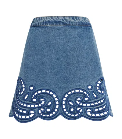 Ulla Johnson Cadiz Eyelet Denim Mini Skirt In Blue