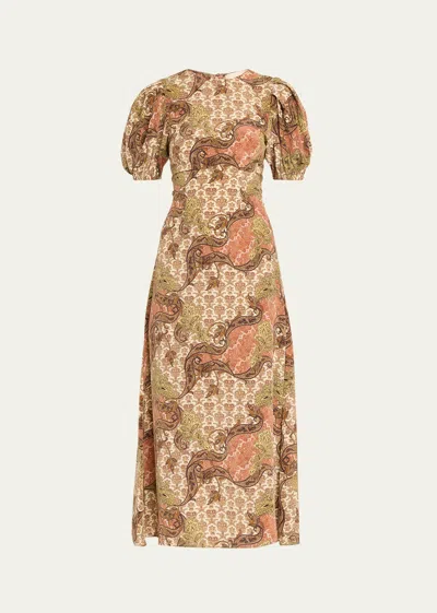 Ulla Johnson Calais Paisley Puff-sleeve Midi Dress In Aura
