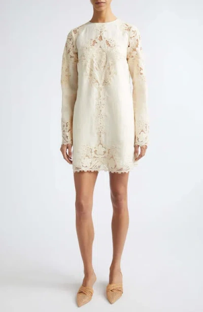 Ulla Johnson Camie Lace Long Sleeve Shift Minidress In White