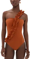 Ulla Johnson Capri One-shoulder One-piece Swimsuit In Brown