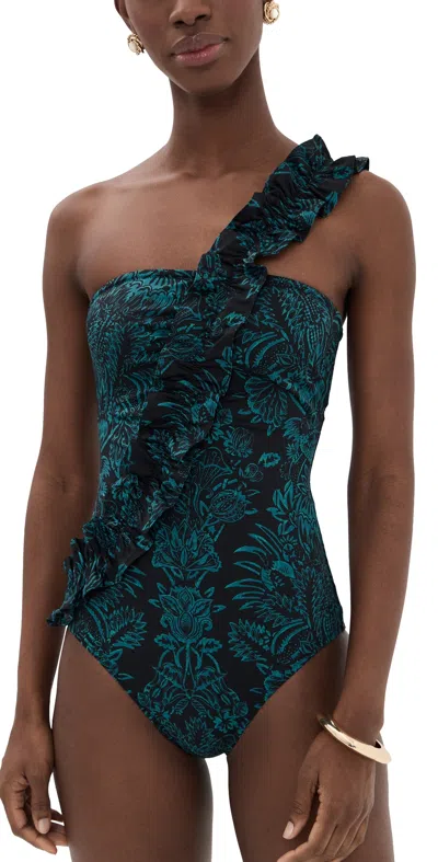 Ulla Johnson Capri One Shoulder Maillot Swimsuit Eclipse Flora In Black