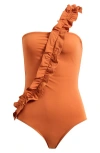 Ulla Johnson Capri One-shoulder One-piece Swimsuit In Brown