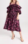 Ulla Johnson Caprice Floral Cold Shoulder Long Sleeve Cotton Dress In Purple