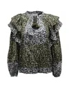 Ulla Johnson Carissa Leopard Print Ruffled Blouse In Brown Cotton In Green