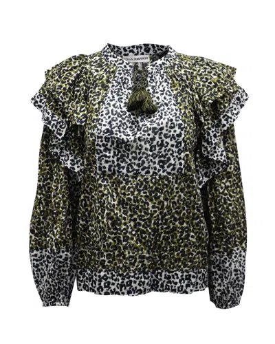 Ulla Johnson Carissa Leopard Print Ruffled Blouse In Brown Cotton In Green