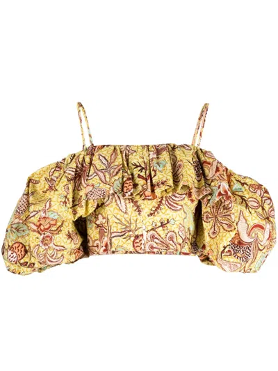 Ulla Johnson Carla Printed Cotton Off-shoulder Top In Multicolor