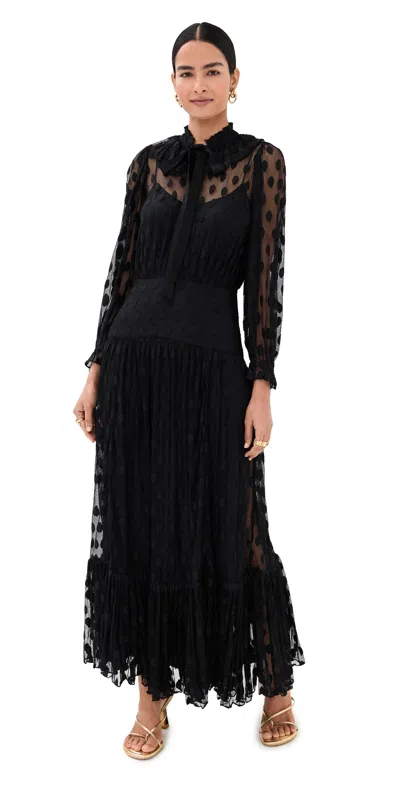 Ulla Johnson Carla Lace Long Sleeve Dress Noir In Black