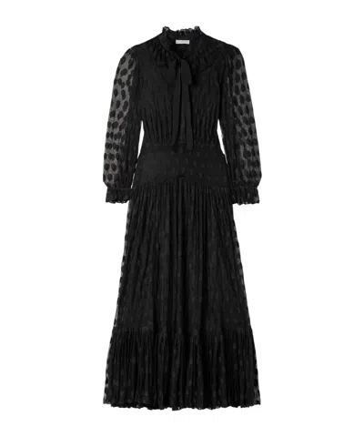 Ulla Johnson Carla Tie-neck Ruffled Fil Coupe Mesh Maxi Dress In Black