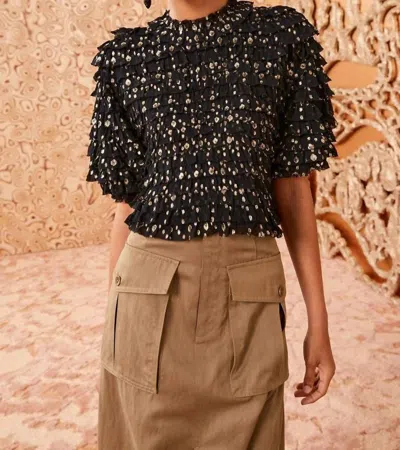 Ulla Johnson Carmella Crinkle Chiffon Blouse In Cosmos In Black