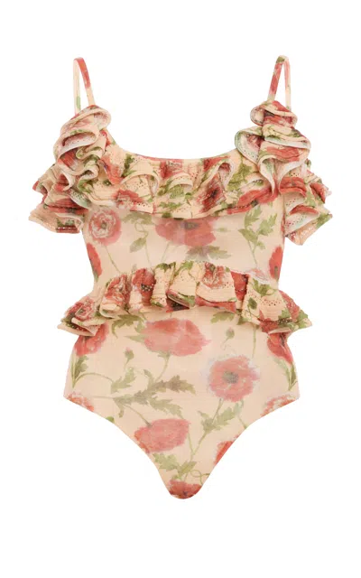 Ulla Johnson Carmen Cotton-blend Ruffle Knit Bodysuit In Brown