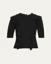Ulla Johnson Carmen Ruffled Short-sleeve Blouse In Black