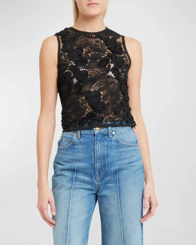 Ulla Johnson Carmen Sleeveless Floral Silk Top In Noir