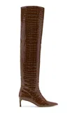 Ulla Johnson Carolina Over-the-knee Croc-effect Leather Boots In Brown