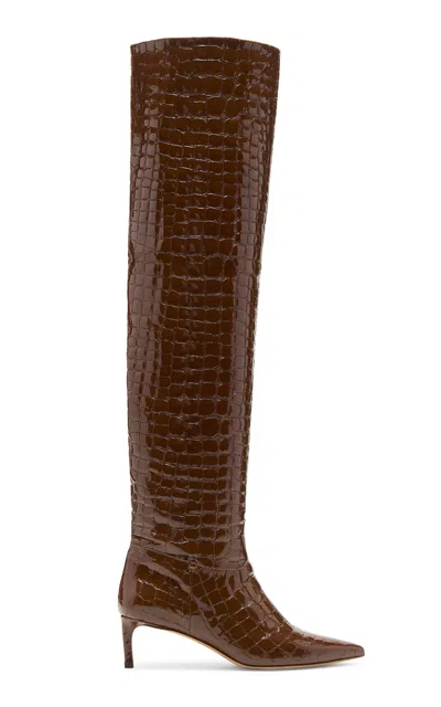 Ulla Johnson Carolina Over-the-knee Croc-effect Leather Boots In Brown