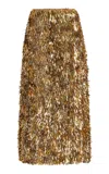 Ulla Johnson Casini Feather Paillette Embroidered Silk Midi Skirt In Gilt