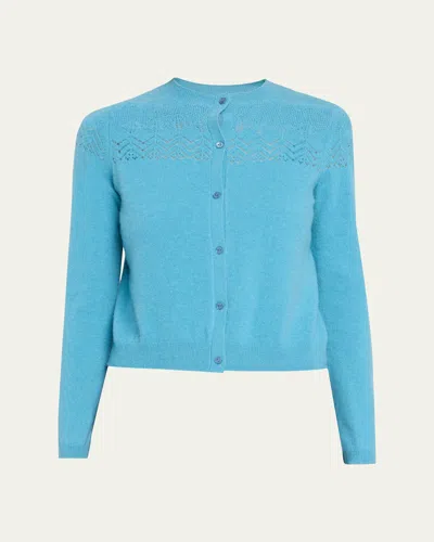 Ulla Johnson Cassia Pointelle Knit Crewneck Cardigan In Cerulean