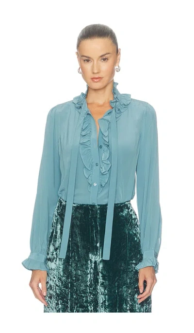 Ulla Johnson Catroux Longsleeve Silk Blouse In Blue