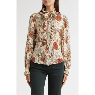 Ulla Johnson Catroux Ruffle Silk Button-up Shirt In Neutral